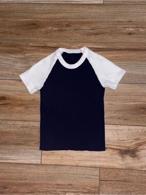 Brandy Melville Navy and White Raglan Short Sleeve Tee